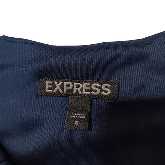 EXPRESS Dress Whimsigoth Black Fishnet Straps Circle Bias Cut Size 6‎ Navy Blue - Picture 6 of 12